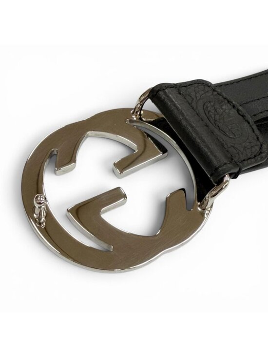 Gucci Leather GG Pattern Interlocking Buckle Wide Belt Black Silver main image 8